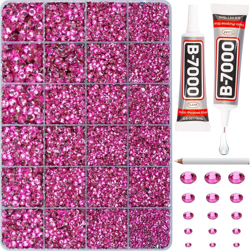Worthofbest 20100Pcs Hot Pink Resin Rhinestones 2,3,4,5,6mm Flatback for Bedazzling Crafting Crafts Clothing Clothes Fabric Shoes Nail Art, Flat Back Gems Diamonds Bedazzler Kit Bulk Jewels Crystals Gemstones - Image 1